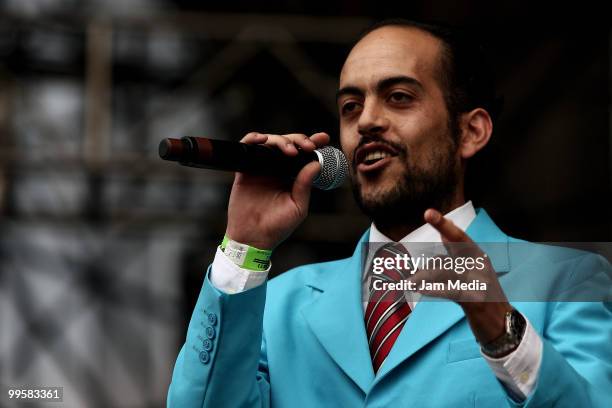 Member of Agrupacion Carino performs during the Vive Grupero Festival at Foro Sol on May 15, 2010 in Mexico City, Mexico.