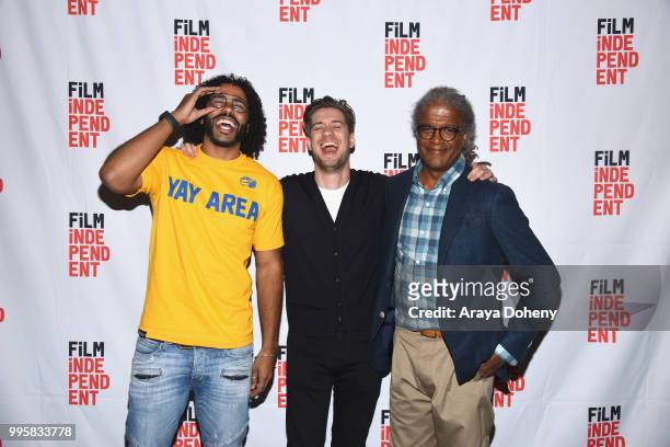 Daveed Diggs, Rafael Casal and Elvis Mitchell attend Film Independent at the WGA Theater presents screening and Q&A of "Blindspotting" at The WGA...
