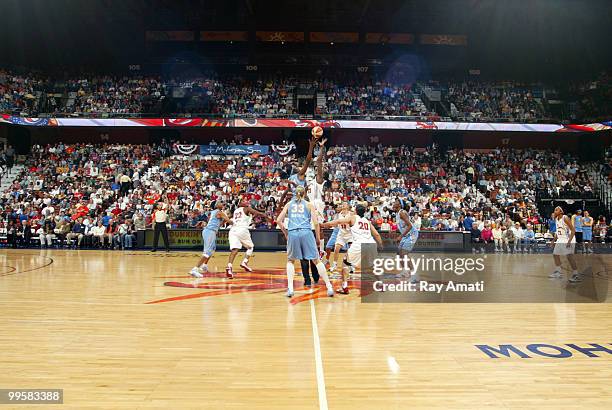 The opening tip-off to the 2010 WNBA season between the Chicago Sky and Connecticut Sun on May 15, 2010 at Mohegan Sun Arena in Uncasville,...