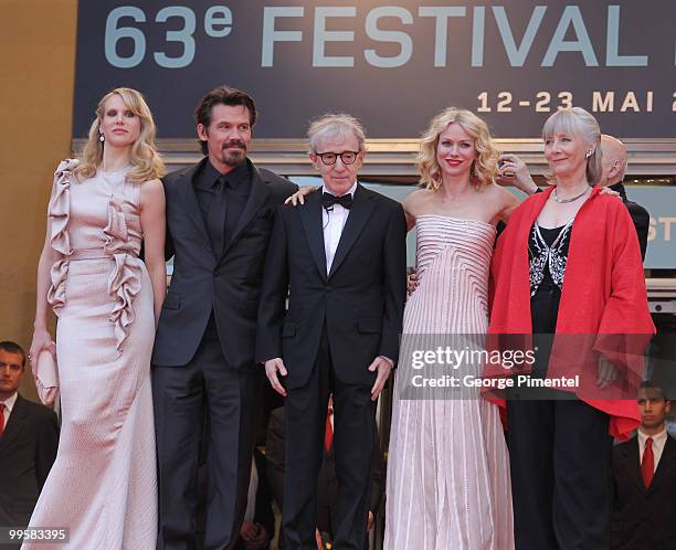 Actress Lucy Punch, actor Josh Brolin, director Woody Allen, actress Naomi Watts, and actress Gemma Jones attend the 'You Will Meet A Tall Dark...