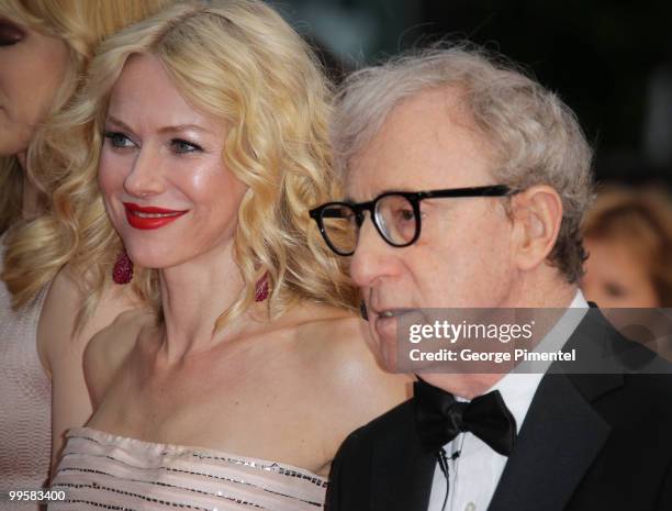 Actress Naomi Watts and director Woody Allen attend the 'You Will Meet A Tall Dark Stranger' Premiere held at the Palais des Festivals during the...