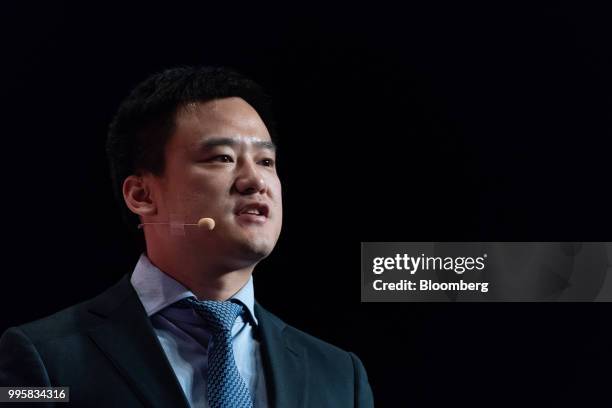 Bob Zhang, co-founder and chief technology officer of Didi Chuxing, speaks during the Rise conference in Hong Kong, China, on Wednesday, July 11,...