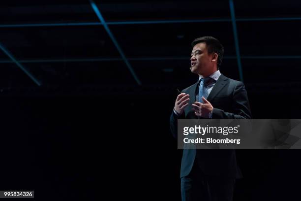 Bob Zhang, co-founder and chief technology officer of Didi Chuxing, speaks during the Rise conference in Hong Kong, China, on Wednesday, July 11,...