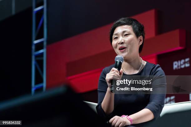 Mei Han, co-founder of chief operating officer of Hellobike, speaks during the Rise conference in Hong Kong, China, on Wednesday, July 11, 2018. The...