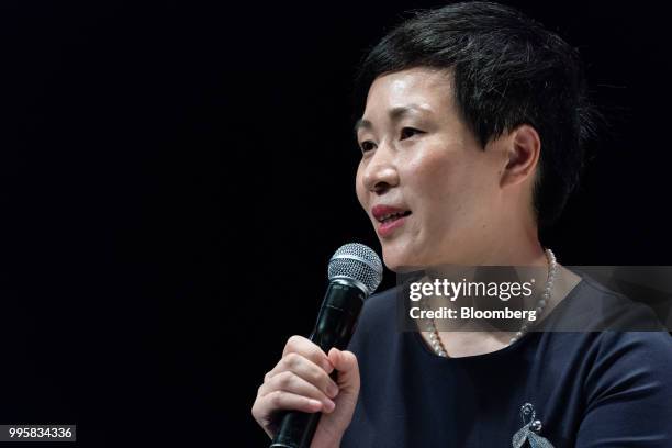 Mei Han, co-founder of chief operating officer of Hellobike, speaks during the Rise conference in Hong Kong, China, on Wednesday, July 11, 2018. The...