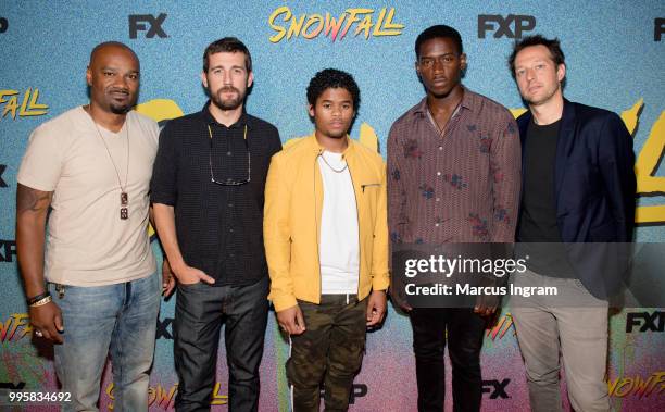 Big Tigger, Carter Hudson, Isaiah John, Damson Idris, and Dave Andron attend the Atlanta screening of "Snowfall" season 2 at SCAD Show on July 10,...