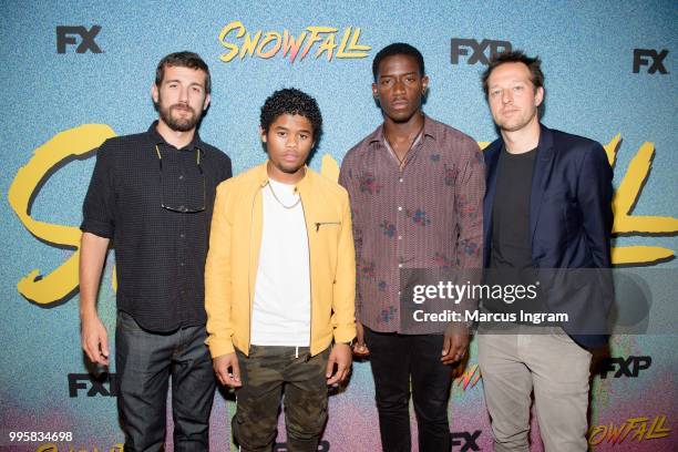 Carter Hudson, Isaiah John, Damson Idris, and Dave Andron attend the Atlanta screening of "Snowfall" season 2 at SCAD Show on July 10, 2018 in...