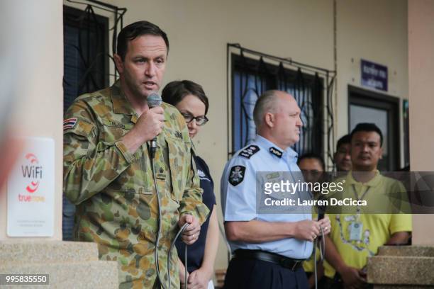 Australian Major Alex Rubin from the Australian defence force speaks to the press about Australia's involvement in the cave rescue at a press centre...