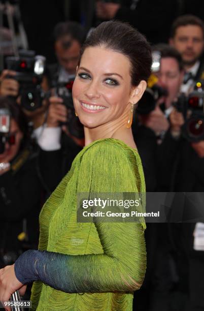 Actress Evangeline Lilly attends the 'You Will Meet A Tall Dark Stranger' Premiere held at the Palais des Festivals during the 63rd Annual...