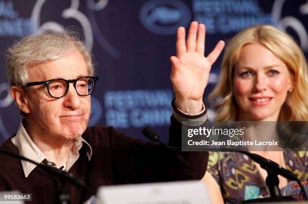 Woody Allen and Naomi Watts attend the 'You Will Meet A Tall Dark Stranger' Press Conference held at the Palais des Festivals during the 63rd Annual...