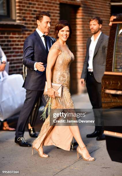 Neve Campbell leaves 'The Late Show With Stephen Colbert' at the Ed Sullivan Theater on July 10, 2018 in New York City.