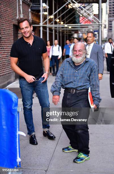 Will Arnett and Radioman seen outside 'The Late Show With Stephen Colbert' at the Ed Sullivan Theater on July 10, 2018 in New York City.