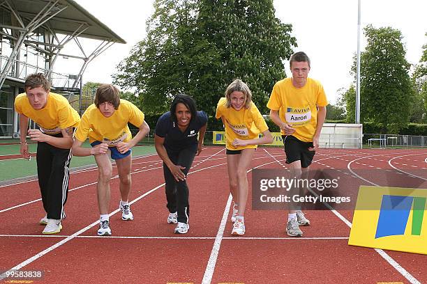 Dale Clutterbuck, Alex Cornwell, Kelly Holmes, Jessica Judd and Aaron Pitt pose during the Aviva sponsored mentoring day at Loughborough College on...