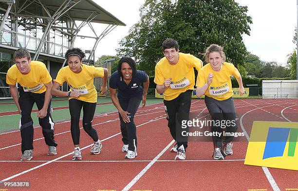 Rikkie Letch, Adelle Tracey, Kelly Holmes, HugoFleming and Loulou Rowlands pose during the Aviva sponsored mentoring day at Loughborough College on...