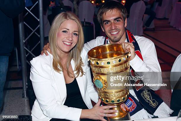 Philipp Lahm and his girlfriend Claudia Schattenberg attend the Bayern Muenchen Champions Party after the DFB Cup Final match against Werder Bremen...