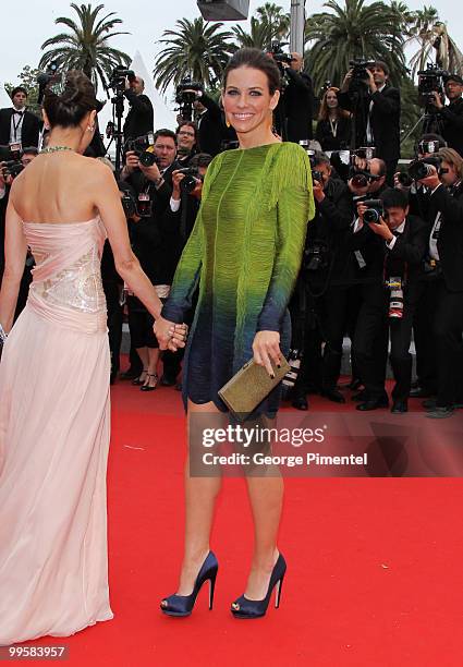 Actresses Evangeline Lilly and Michelle Yeoh attend the 'You Will Meet A Tall Dark Stranger' Premiere held at the Palais des Festivals during the...