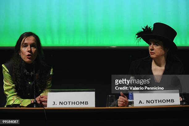 Juliette Nothomb and Amelie Nothomb attend the ''Il viaggio d'inverno'' book presentation during the 2010 Turin International Book Fair on May 15,...