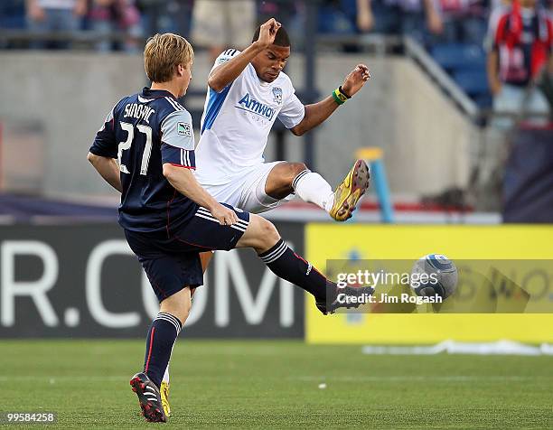 Ryan Johnson of the San Jose Earthquakes does not stop the shot Seth Sinovic of the New England Revolution at Gillette Stadium on May 15, 2010 in...