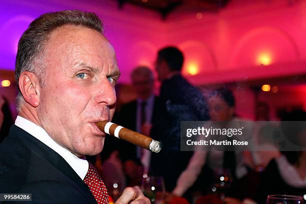 Karl-Heinz Rummenigge attend the Bayern Muenchen Champions Party after the DFB Cup Final match against Werder Bremen at the Deutsche Telekom...