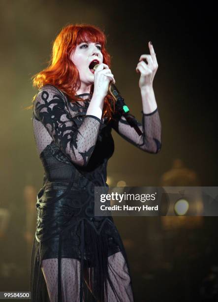 Florence Welch of Florence and the Machine performs on stage at Hammersmith Apollo, London on May 15, 2010 in Southampton, England.