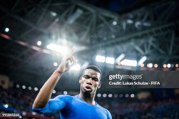 Paul Pogba of France celebrates after the 2018 FIFA World Cup Russia Semi Final match between Belgium and France at Saint Petersburg Stadium on July...