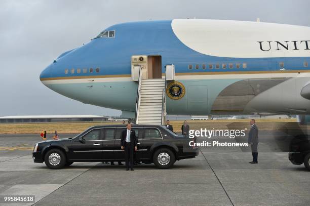 - Arrivée à Melsbroek de Donald J. Trump & Melania TRump , Président des Etats-Unis d'Amérique, en visite dans la capitale pour la réunion de l'Otan...