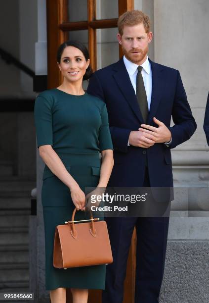 Prince Harry, Duke of Sussex and Meghan, Duchess of Sussex attend a meeting at the Taoiseach during their visit to Ireland on July 11, 2018 in...