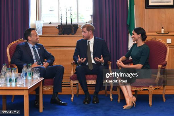 Prince Harry, Duke of Sussex and Meghan, Duchess of Sussex attend a meeting at the Taoiseach with Leo Varadkar during their visit to Ireland on July...