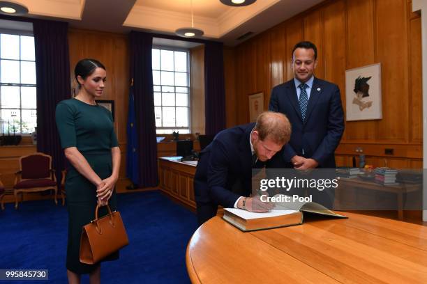 Prince Harry, Duke of Sussex and Meghan, Duchess of Sussex attend a meeting at the Taoiseach with Leo Varadkar during their visit to Ireland on July...