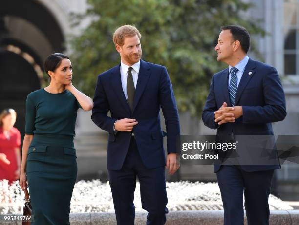 Prince Harry, Duke of Sussex and Meghan, Duchess of Sussex attend a meeting at the Taoiseach with Leo Varadkar during their visit to Ireland on July...