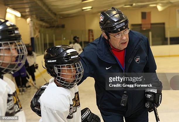 Al Bloomer USA Hockey National Coach in Cheif participates in a clinic, Hockey is for Everyone, sponsored by the NHL and the Carolina Hurricanes for...
