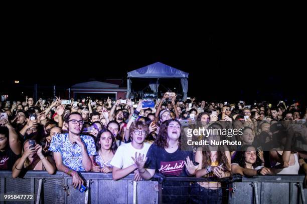 The crowd entusiastic attend the american singer and song-writer Khalid performing live at Circolo Magnolia Segrate, Milan, Italy on July 10, 2018.