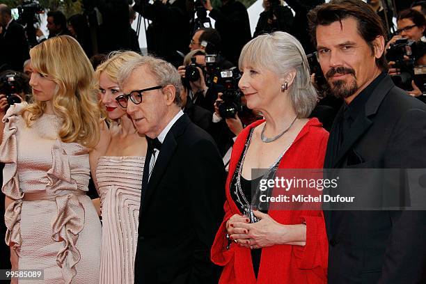 Lucy Punch, Naomie Watts, Woody Allen, Gemma Jones and Josh Brolin attend the 'You Will Meet A Tall Dark Stranger' premiere at the Palais des...