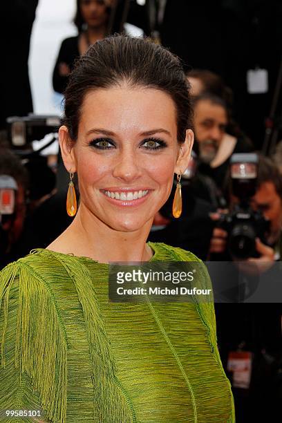 Evangeline Lilly attends the 'You Will Meet A Tall Dark Stranger' premiere at the Palais des Festivals during the 63rd Annual Cannes Film Festival on...