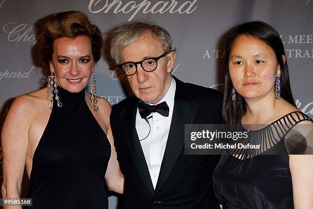 Caroline Gruosi Scheufele, Woody Allen and Soon-Yi Previn attend at the Chopard Lounge Party, at Hotel Martinez, during the 63th international film...
