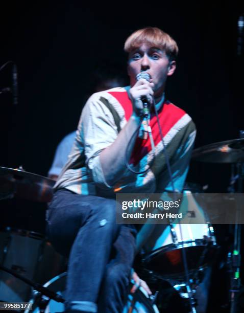 Jonathan Pierce of The Drums performs on stage at Hammersmith Apollo, London on May 15, 2010 in Southampton, England.