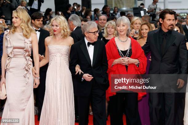 Lucy Punch, Naomie Watts, Woody Allen, Josh Brolin and Gemma Jones attend the 'You Will Meet A Tall Dark Stranger' premiere at the Palais des...