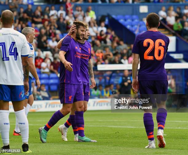 Adam Lallana of Liverpool celebrates after scoring a goal during the pre-season friendly match between Tranmere Rovers and Liverpool at Prenton Park...
