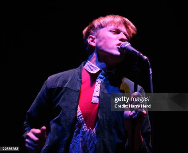 Jonathan Pierce of The Drums performs on stage at Hammersmith Apollo, London on May 15, 2010 in Southampton, England.