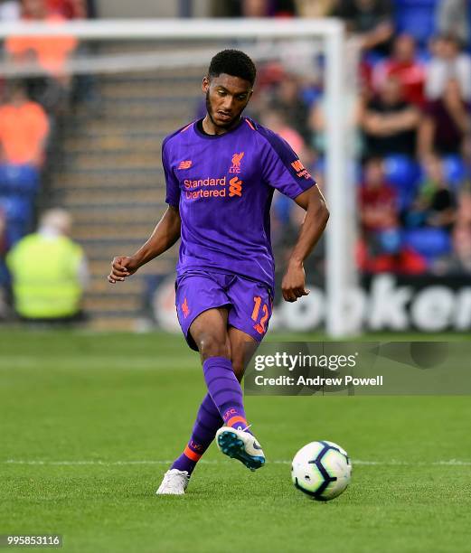 Joe Gomez of Liverpool during the pre-season friendly match between Tranmere Rovers and Liverpool at Prenton Park on July 10, 2018 in Birkenhead,...