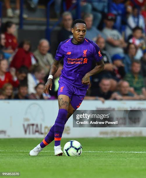 Nathaniel Clyne of Liverpool during the pre-season friendly match between Tranmere Rovers and Liverpool at Prenton Park on July 10, 2018 in...