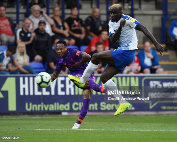 Nathaniel Clyne of Liverpool during the pre-season friendly match between Tranmere Rovers and Liverpool at Prenton Park on July 10, 2018 in...