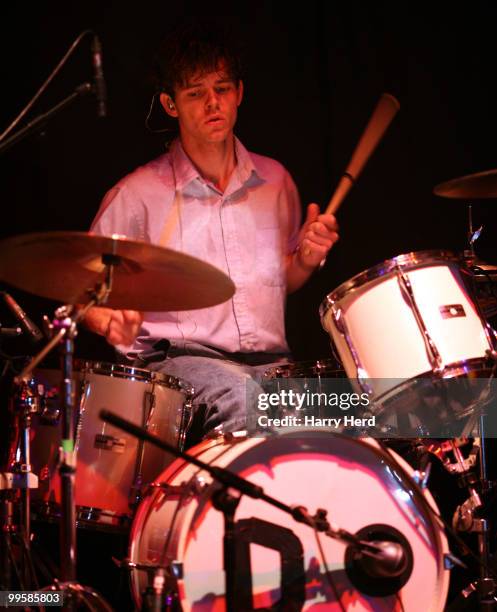 Connor Hanwick of The Drums performs on stage at Hammersmith Apollo, London on May 15, 2010 in Southampton, England.