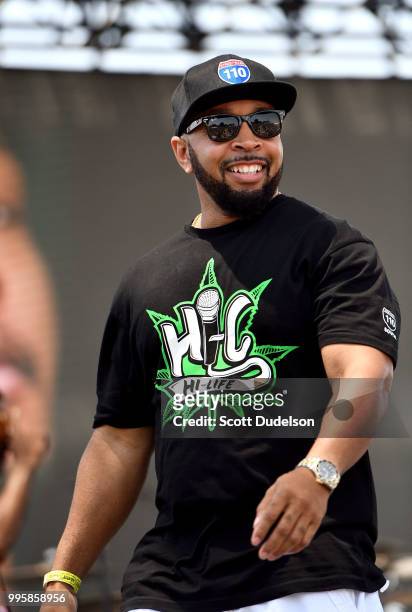 Rapper Hi-C performs onstage during the Summertime in the LBC music festival on July 7, 2018 in Long Beach, California.
