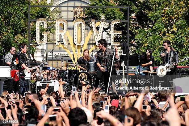 The Jonas Brothers perform live at the Grove to kick off the summer concert series on May 15, 2010 in Los Angeles, California.