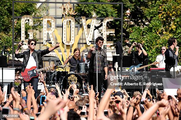The Jonas Brothers perform live at the Grove to kick off the summer concert series on May 15, 2010 in Los Angeles, California.