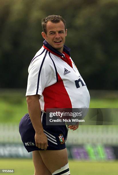 Austin Healey of the British Lions hams it up during training today at the Brisbane Grammer School ahead of their game tomorrow night against the...