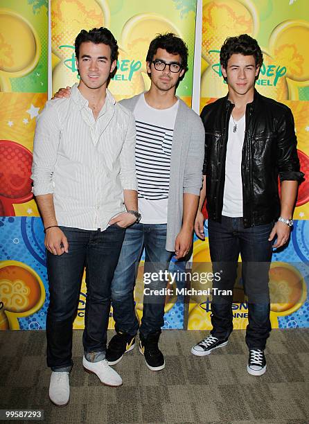 Kevin Jonas, Joe Jonas and Nick Jonas arrive to the Disney/ABC Television Group press junket held at the ABC Television Network Building on May 15,...