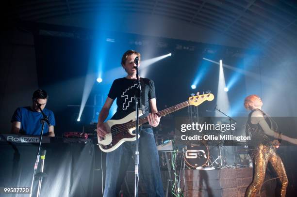 Tom Findlay, Andy Cato and Becky Jones of Groove Armada performing on the Lovebox stage at The Corn Exchange during day three of The Great Escape...