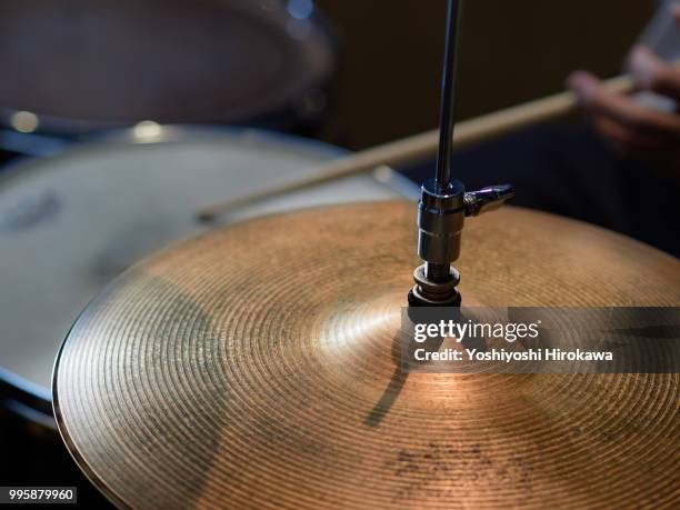 cose up of senior man playing drum set on recording studio - chofu stock pictures, royalty-free photos & images